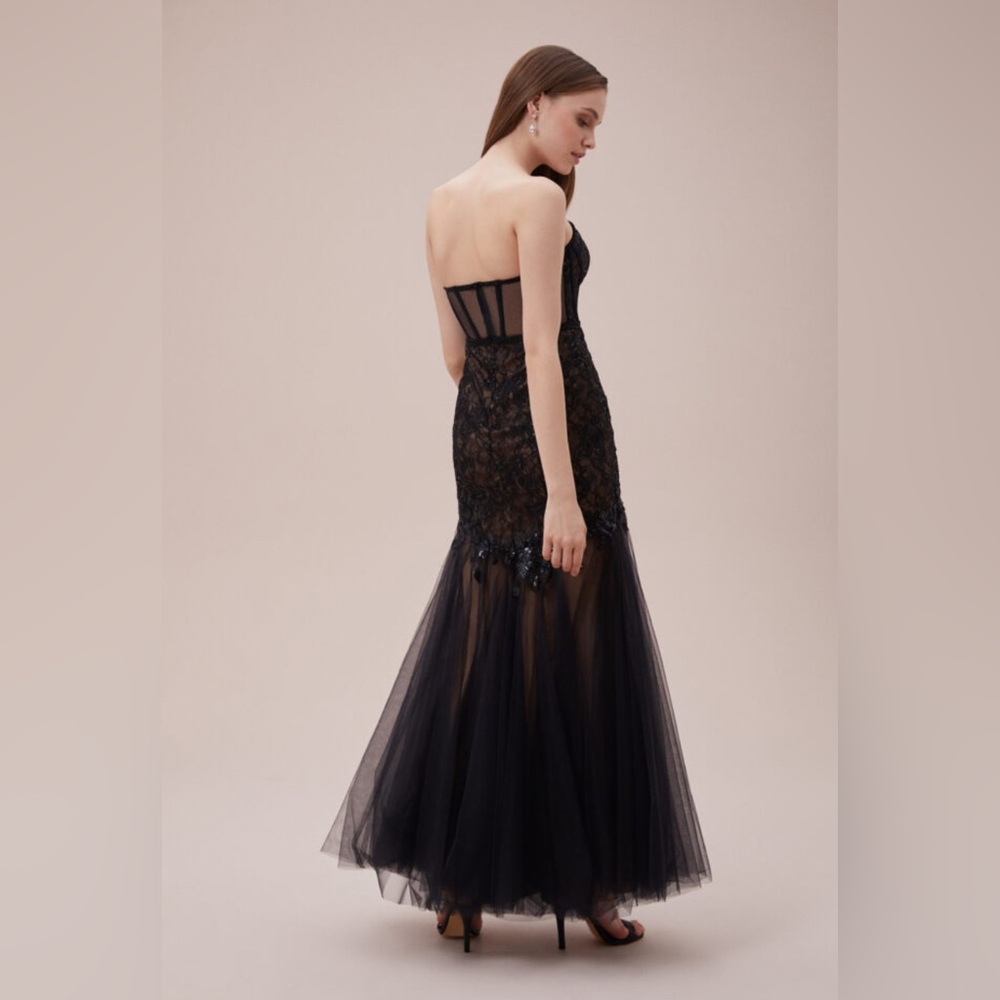 Galina Signature Black Formal Sequin Lace Mesh Strapless Corset Gown (Size 2) - Picture 13 of 16